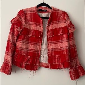 ZARA red frayed jacket